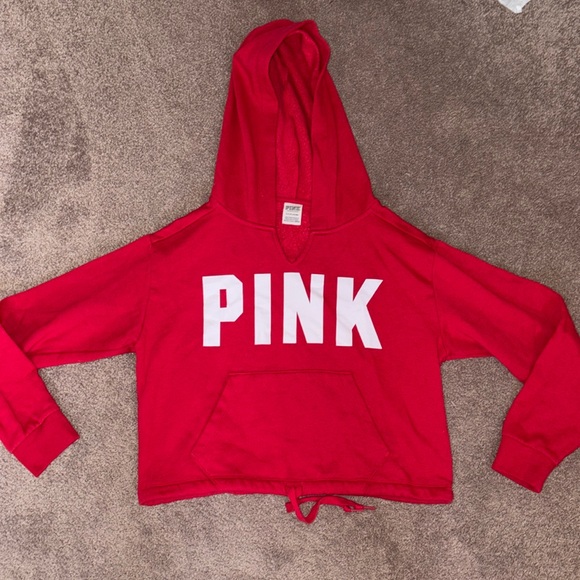 RED PINK CROPPED HOODIE - Picture 1 of 3